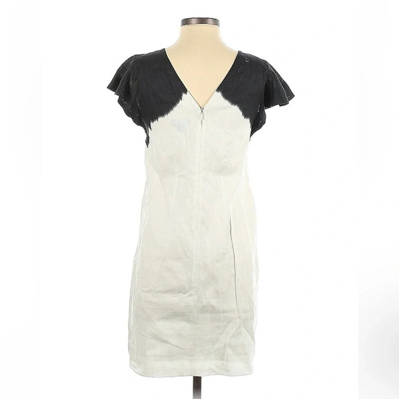 J. Crew | White & Black Linen Flutter Sleeves Shift Dress Size XXS - Picture 4 of 6